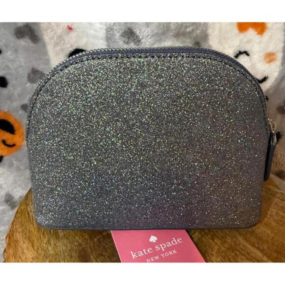 Kate Spade Lola Glitter Cosmetic Bag Dusk Navy Small Dome NWT